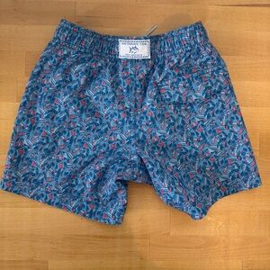 Southern Tide Blue and Red Leaf Print Swim Shorts